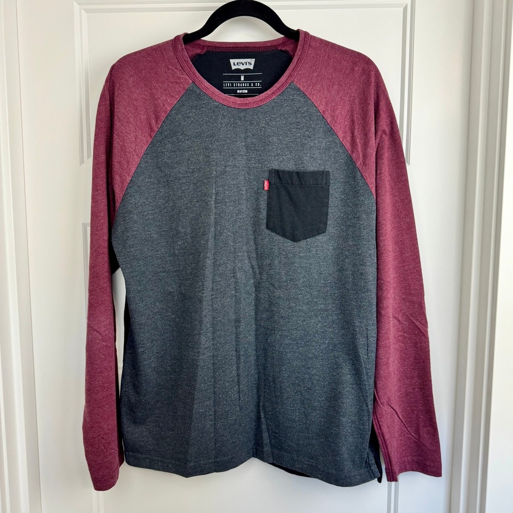 Levi's Raglan Long Sleeve T-Shirt Pocket Casual Top Heathered‎ M